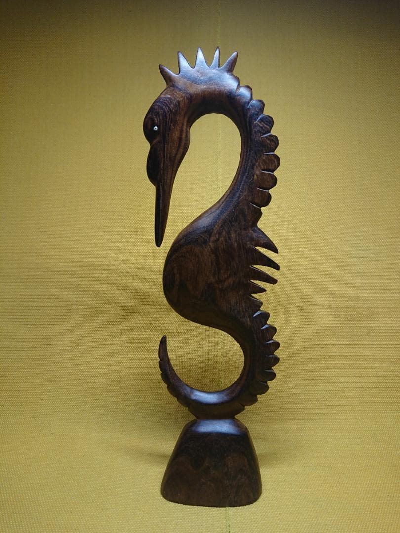 【美品】魚　タツノオトシゴ　木彫　置物　インテリア　工芸品　美術品　A1293