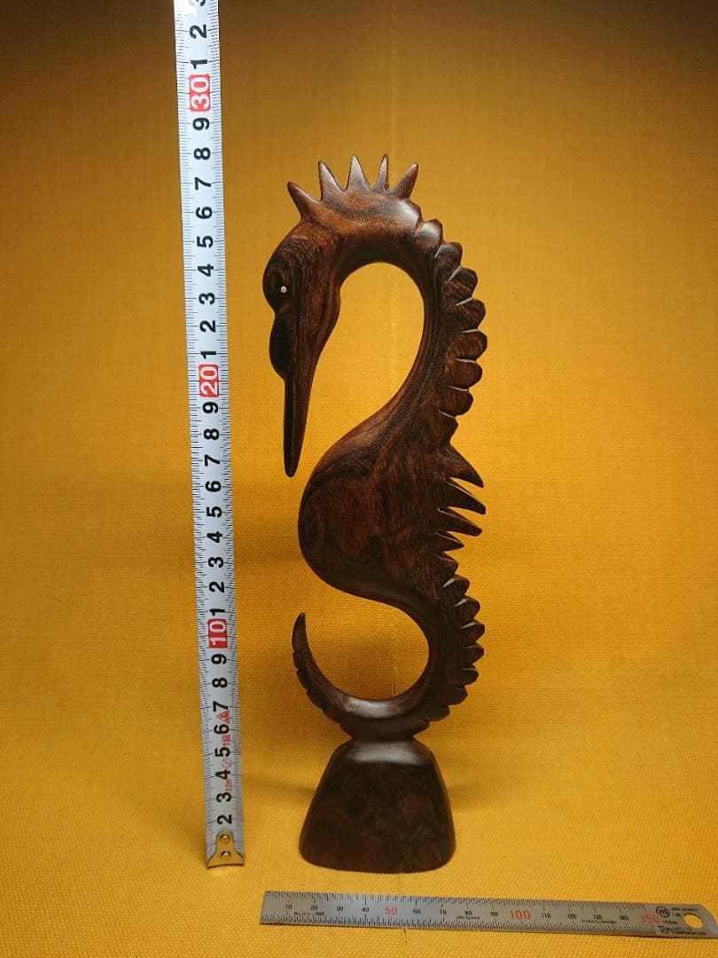 【美品】魚　タツノオトシゴ　木彫　置物　インテリア　工芸品　美術品　A1293