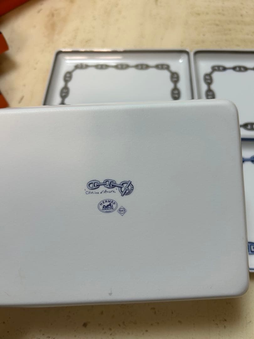 エルメス　シューヌダンクル　スクエアプレート　皿 シルバー2枚、ブルー2枚セット