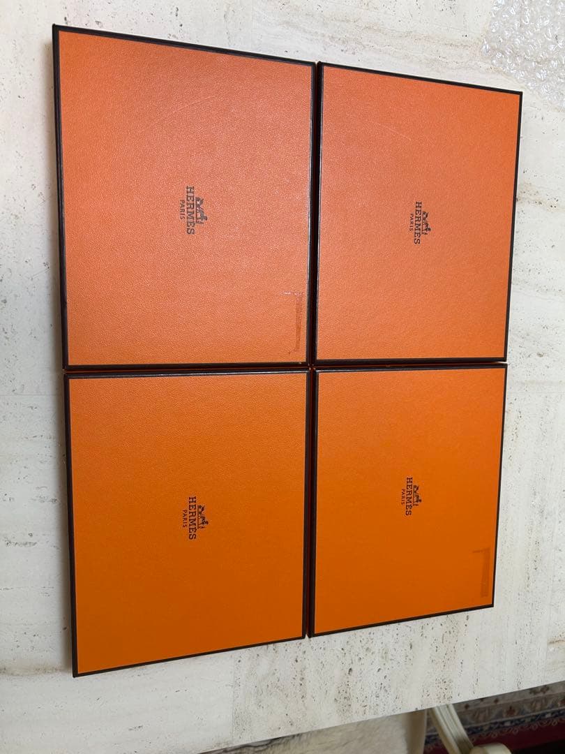 エルメス　シューヌダンクル　スクエアプレート　皿 シルバー2枚、ブルー2枚セット