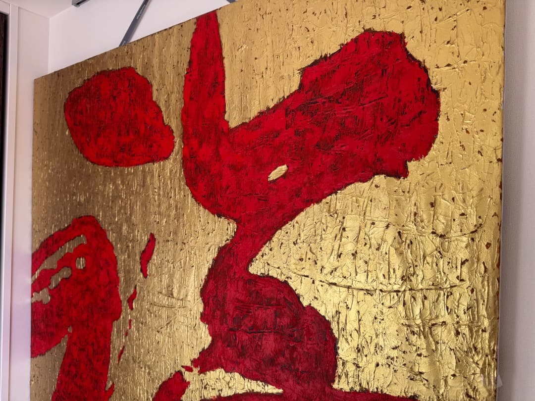 大型「福」アート 金箔背景 赤厚塗り抽象画 148cm角 - メルカリ