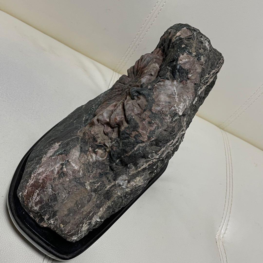 希少 天然 菊花石 観賞石 盆石 水石 木製台座付き 置物 インテリア