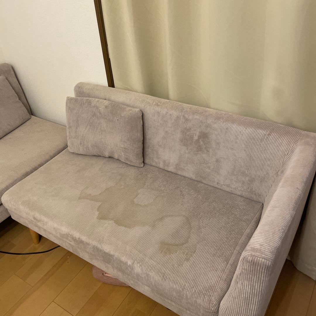 コーデュロイ L字型ソファ 2人掛け