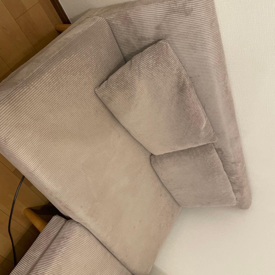 コーデュロイ L字型ソファ 2人掛け