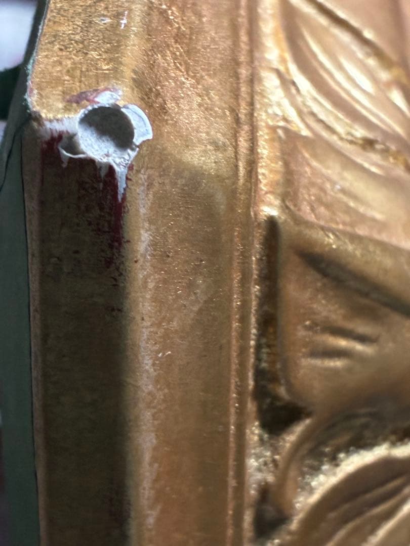 折田 忠 赤いバラの油彩画 金色フレーム