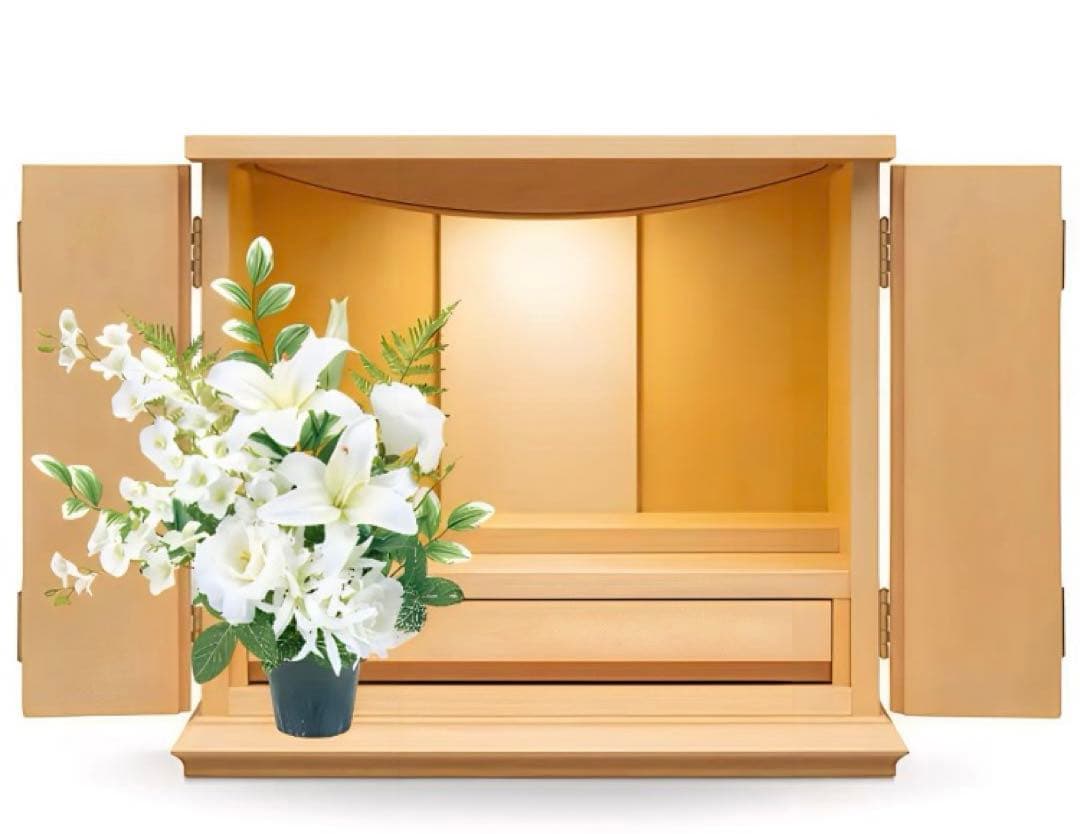 光触媒　人工観葉植物　フェイクグリーン　お供えカサブランカアレンジ左用