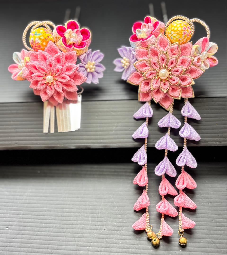 Re-yanさま専用確認用 七五三髪飾りセット 薄桃色×薄藤色 7-31