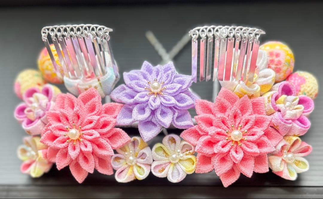 Re-yanさま専用確認用 七五三髪飾りセット 薄桃色×薄藤色 7-31