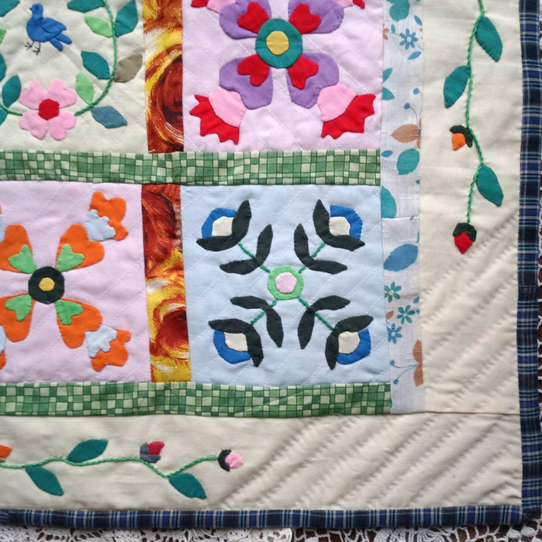 9マス花パッチワークアップリケキルトタペストリー