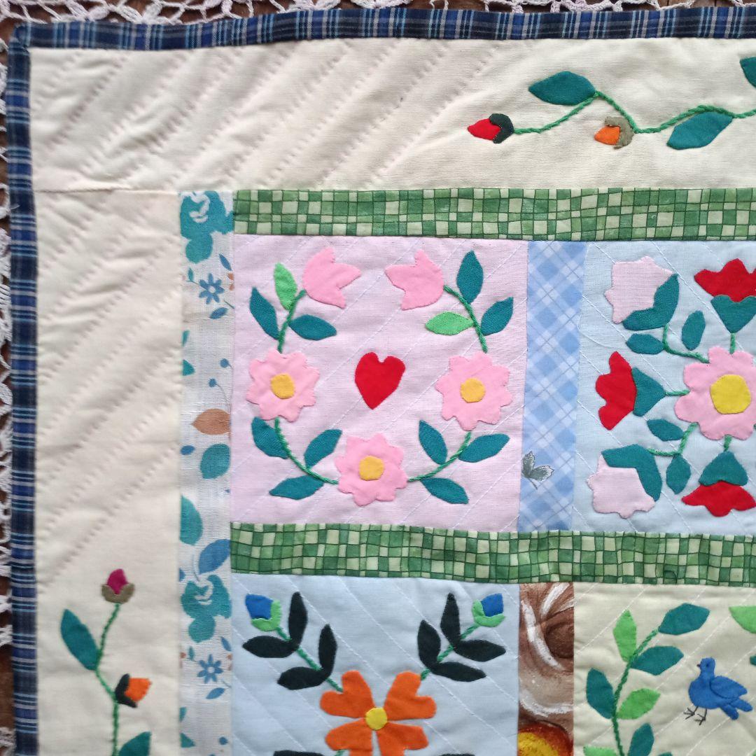 9マス花パッチワークアップリケキルトタペストリー