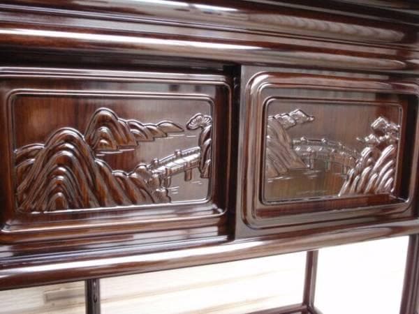 激安処分！新品 93巾 黒檀 無垢 高級飾り棚 違い棚 唐木茶棚 茶箪笥 検花梨