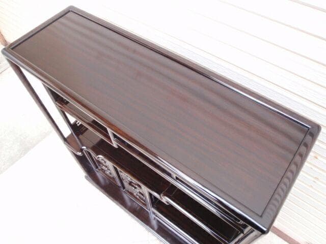 激安処分！新品 93巾 黒檀 無垢 高級飾り棚 違い棚 唐木茶棚 茶箪笥 検花梨