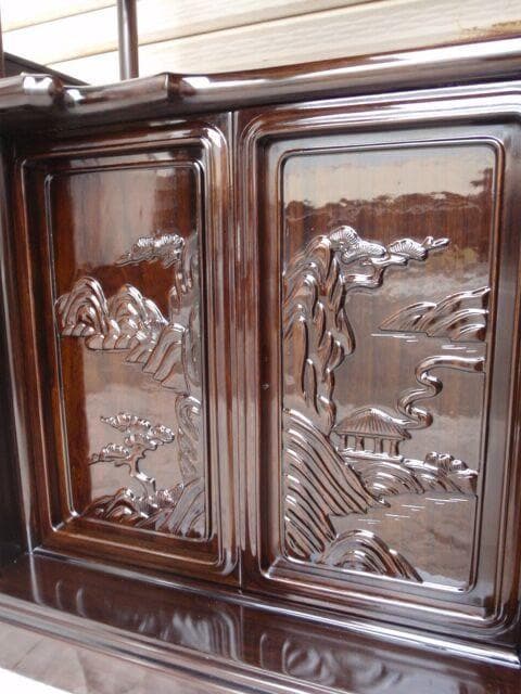 激安処分！新品 93巾 黒檀 無垢 高級飾り棚 違い棚 唐木茶棚 茶箪笥 検花梨