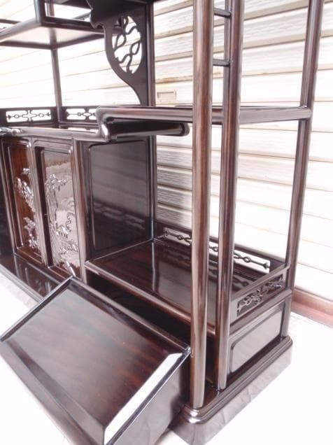 激安処分！新品 93巾 黒檀 無垢 高級飾り棚 違い棚 唐木茶棚 茶箪笥 検花梨