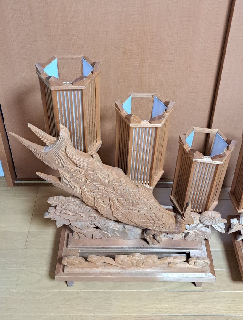 木工品 灯籠 3連1対タイプ　高さ約80cm