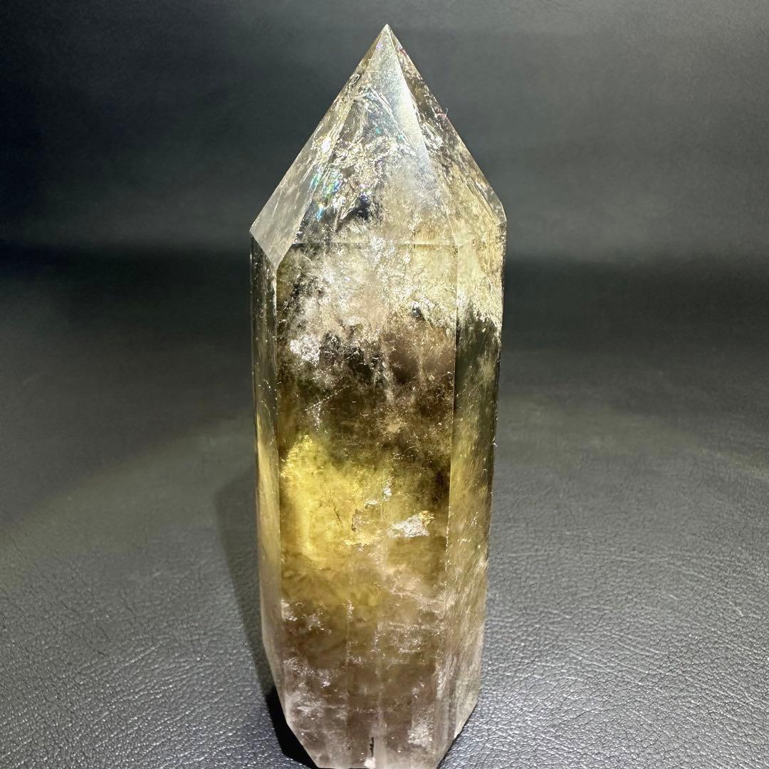 絶品☆レインボー魔除スモーキーシトリン六角柱☆ファントム パワーストーンA915