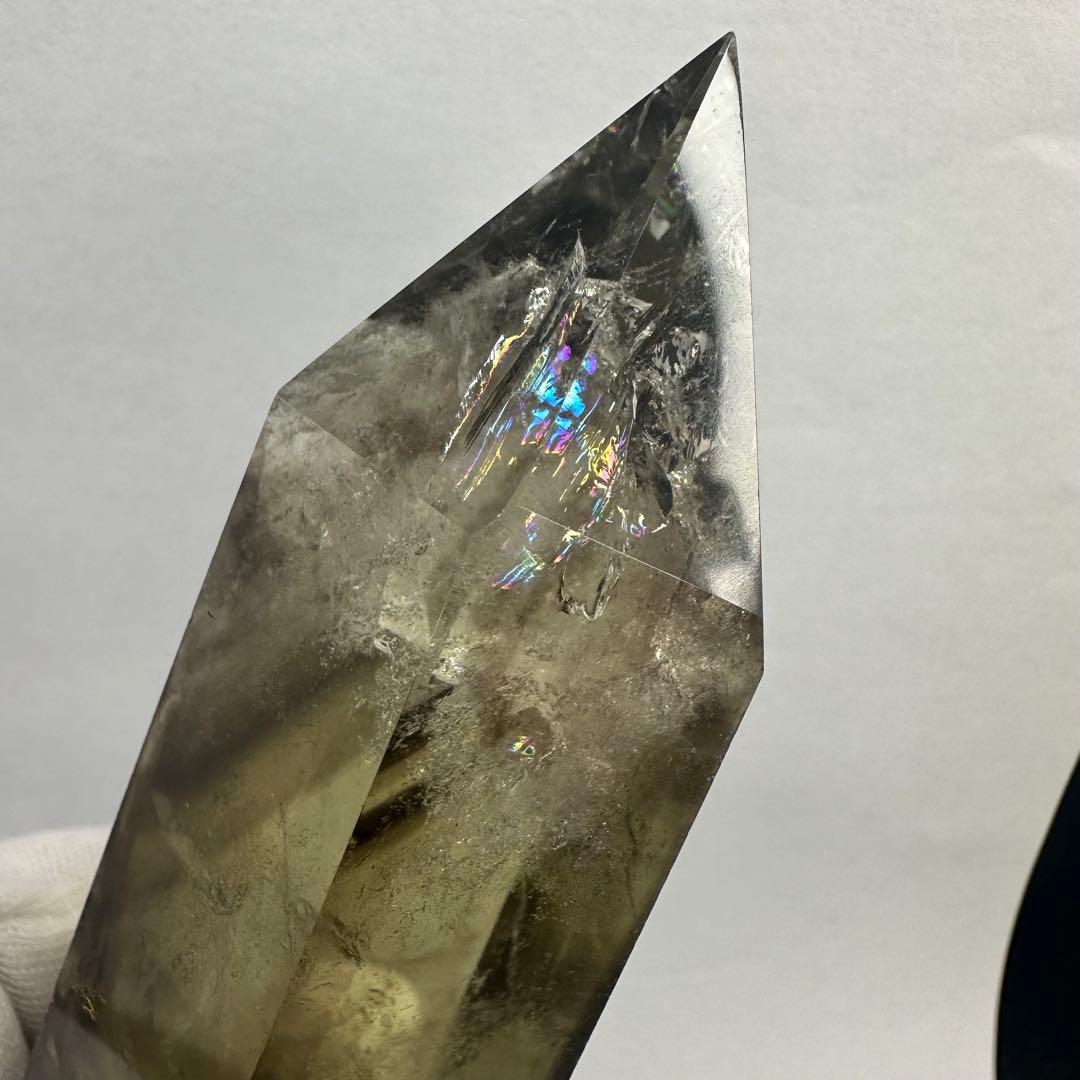 絶品☆レインボー魔除スモーキーシトリン六角柱☆ファントム パワーストーンA915