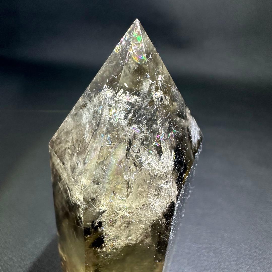 絶品☆レインボー魔除スモーキーシトリン六角柱☆ファントム パワーストーンA915