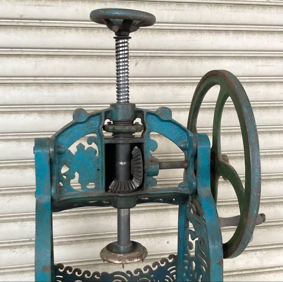 昭和 大正 レトロ 手動式 かき氷機 青緑 かき氷 アンティーク 氷削り