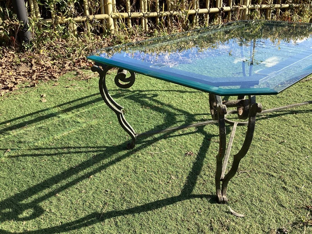 ガラステーブル　長方形　猫足　リビングテーブル　ローテーブル