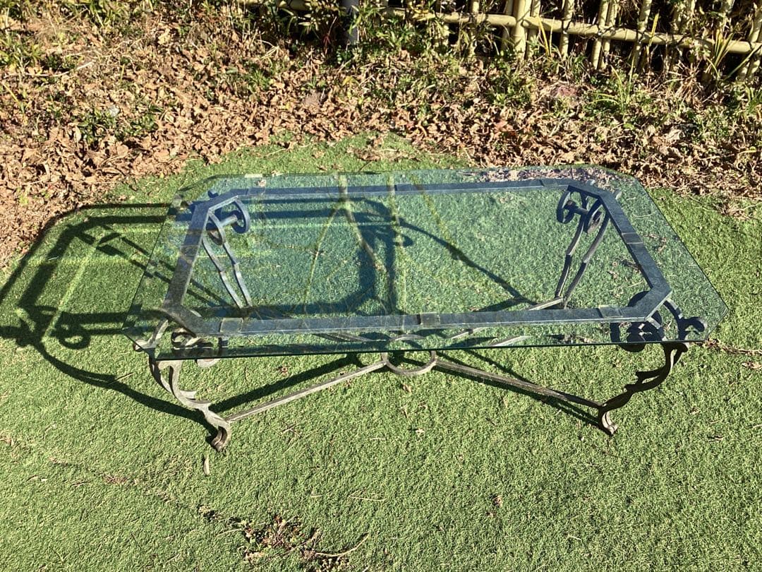 ガラステーブル　長方形　猫足　リビングテーブル　ローテーブル