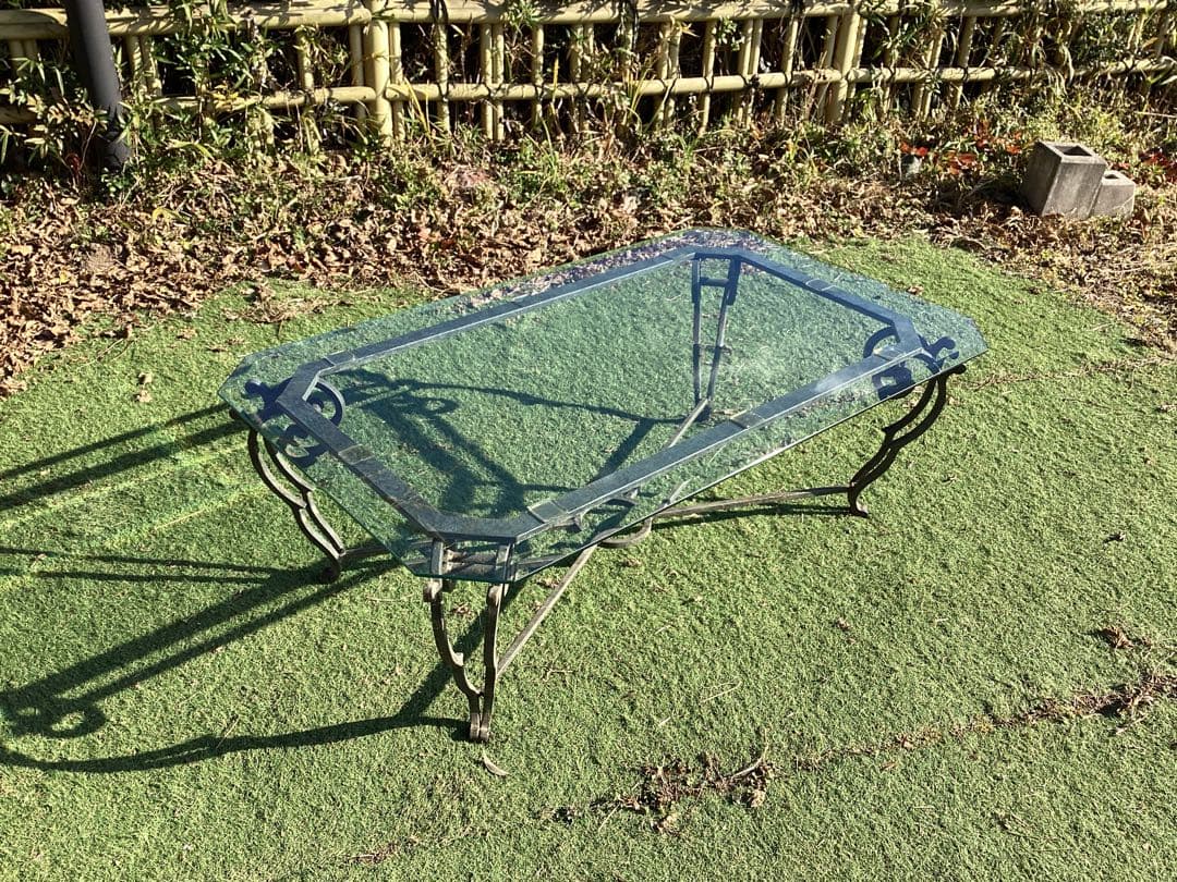 ガラステーブル　長方形　猫足　リビングテーブル　ローテーブル