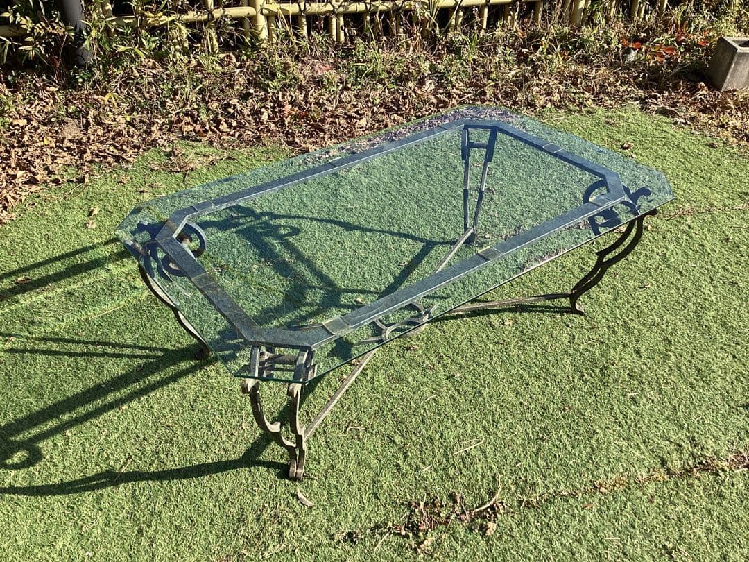 ガラステーブル　長方形　猫足　リビングテーブル　ローテーブル