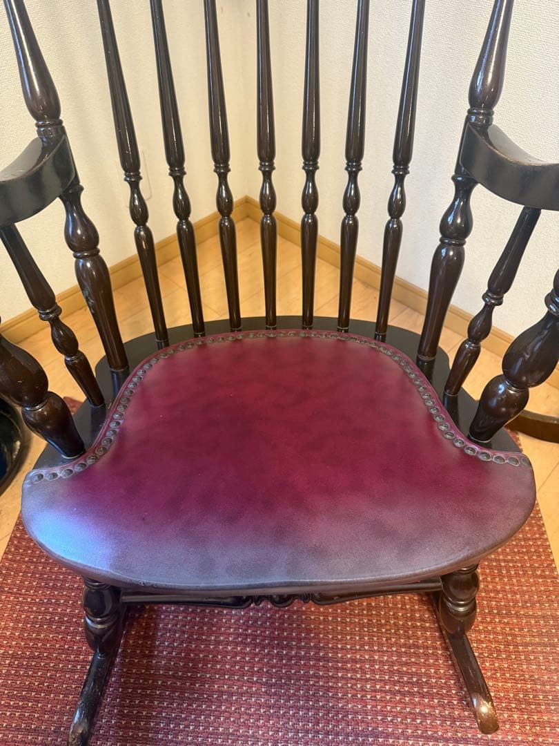 【】アンティーク風ロッキングチェア ダークブラウン