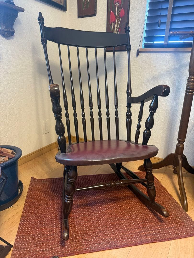 【】アンティーク風ロッキングチェア ダークブラウン
