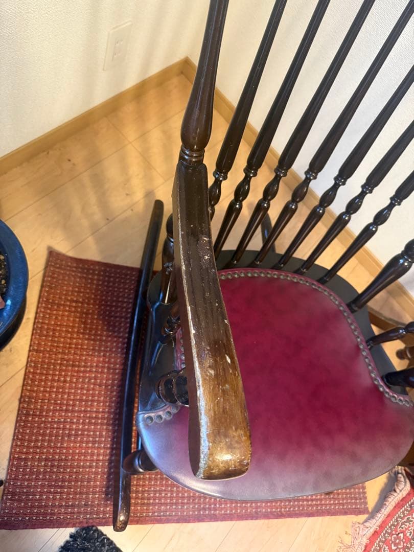 【】アンティーク風ロッキングチェア ダークブラウン