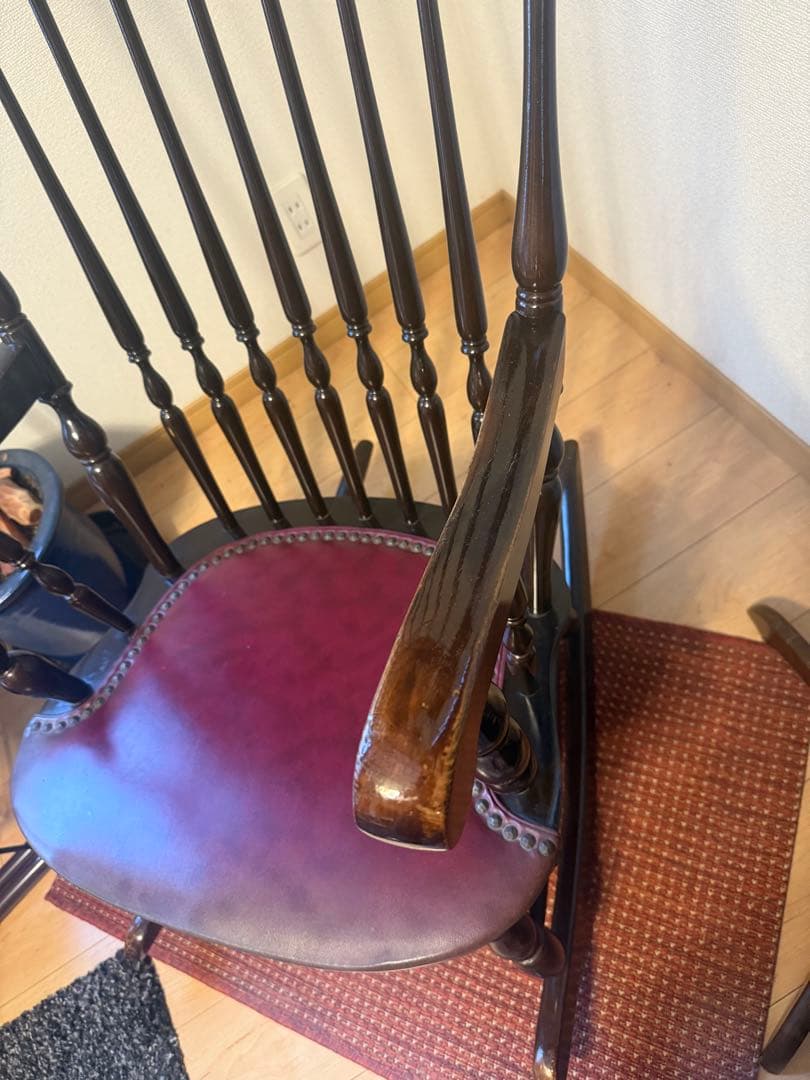 【】アンティーク風ロッキングチェア ダークブラウン