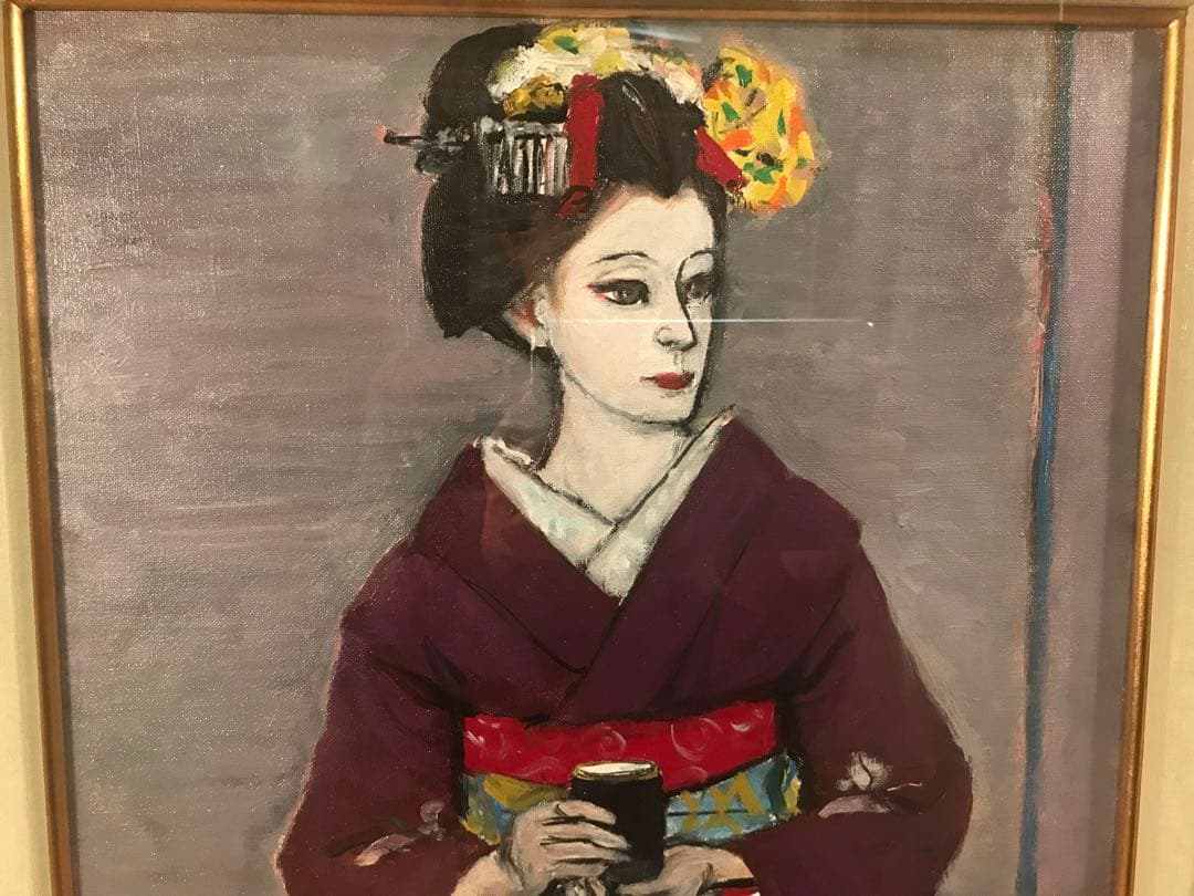 寺島龍一「祇園　志津子」　油彩Ｐ１０号　画面左下・キャンバス裏に本人直筆サイン有