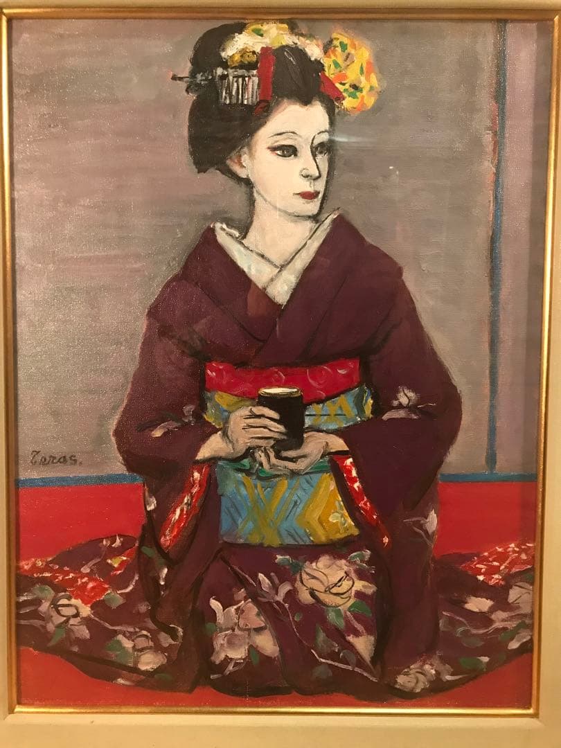 寺島龍一「祇園　志津子」　油彩Ｐ１０号　画面左下・キャンバス裏に本人直筆サイン有