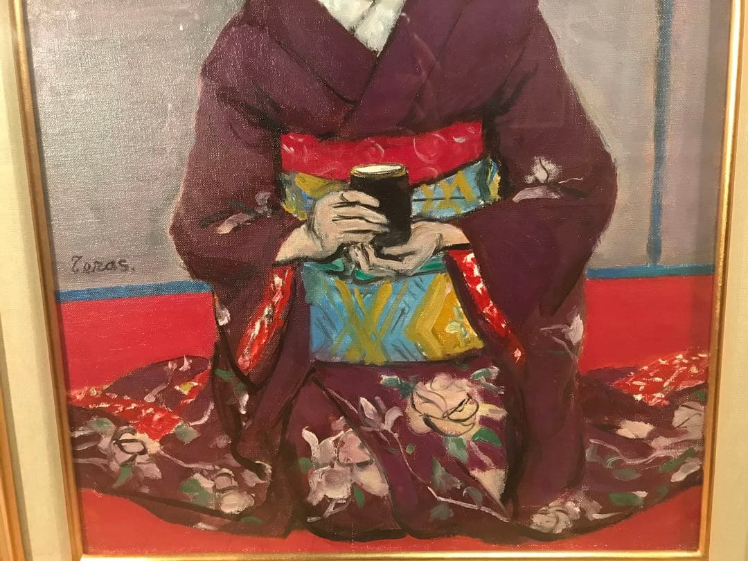 寺島龍一「祇園　志津子」　油彩Ｐ１０号　画面左下・キャンバス裏に本人直筆サイン有