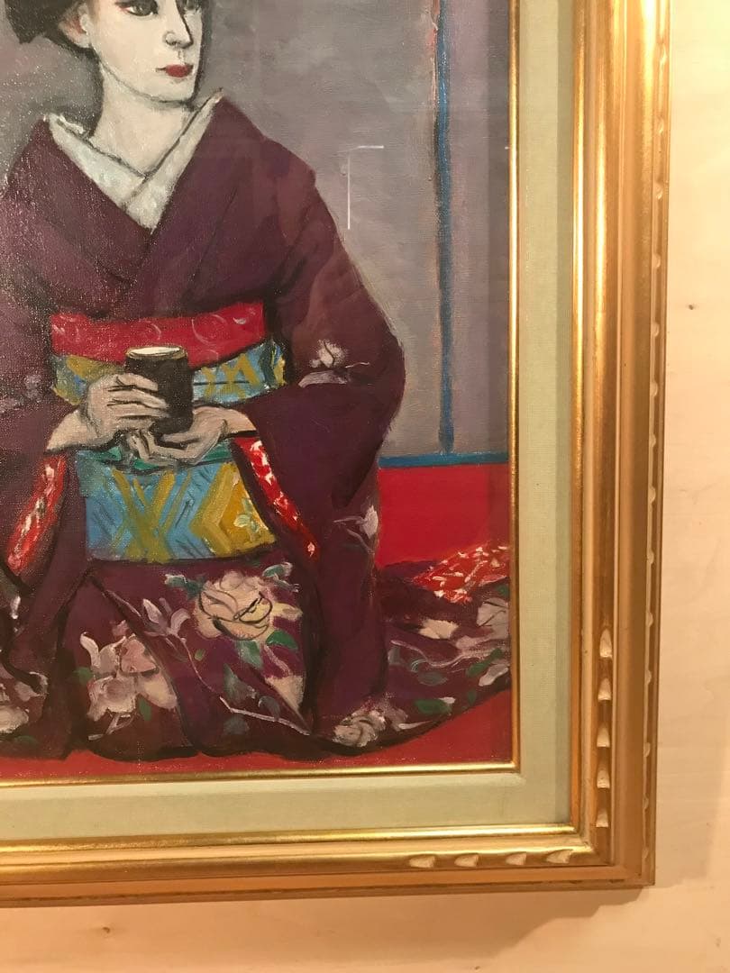 寺島龍一「祇園　志津子」　油彩Ｐ１０号　画面左下・キャンバス裏に本人直筆サイン有