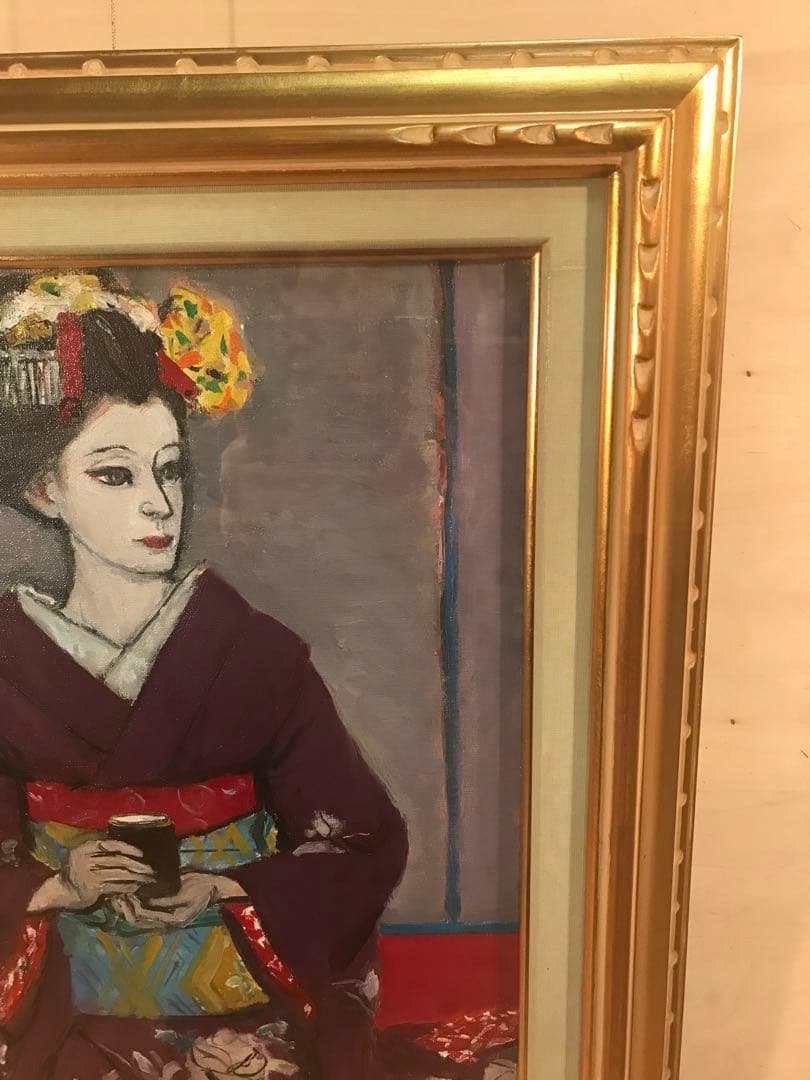 寺島龍一「祇園　志津子」　油彩Ｐ１０号　画面左下・キャンバス裏に本人直筆サイン有