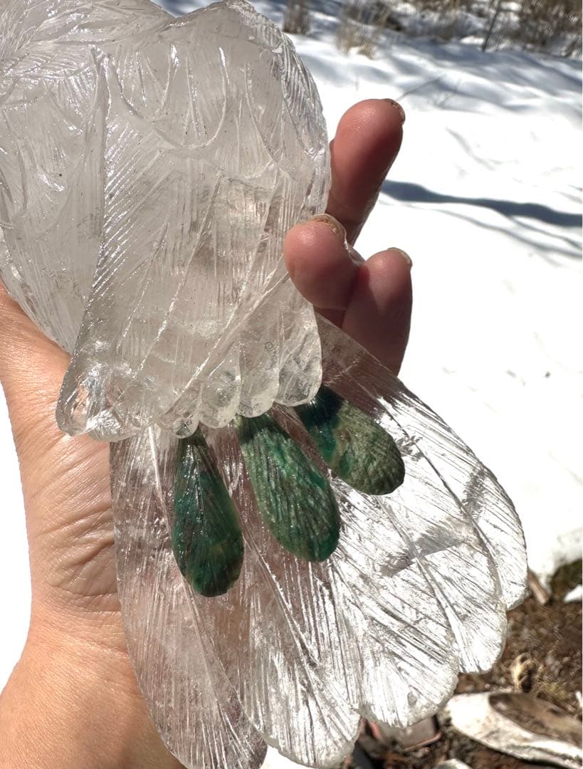 美品✨天然クリスタルとローズクオーツの鳥のオブジェ（アメジスト台座）