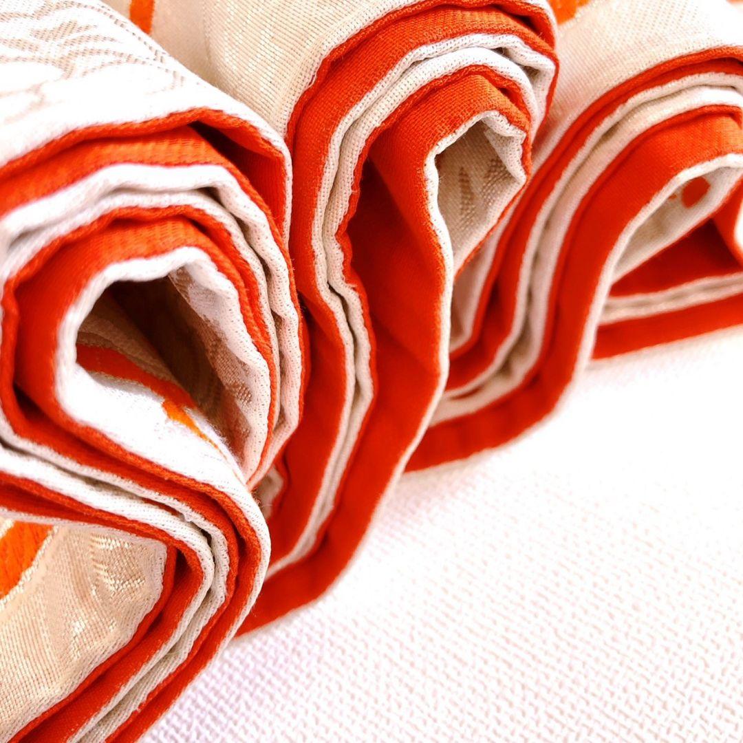 フルセット　七五三７歳女の子　オレンジ　正絹　扇蝶桜　銀地袋帯　簡単半衿7095