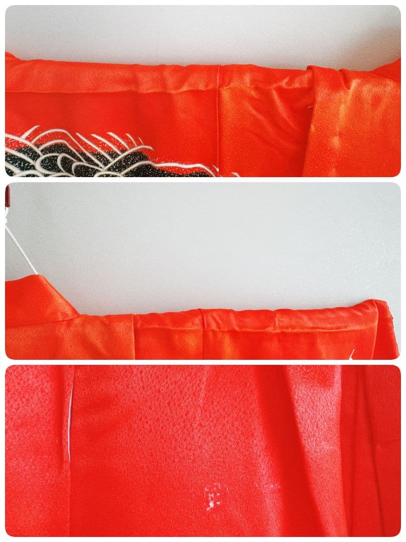 フルセット　七五三７歳女の子　オレンジ　正絹　扇蝶桜　銀地袋帯　簡単半衿7095