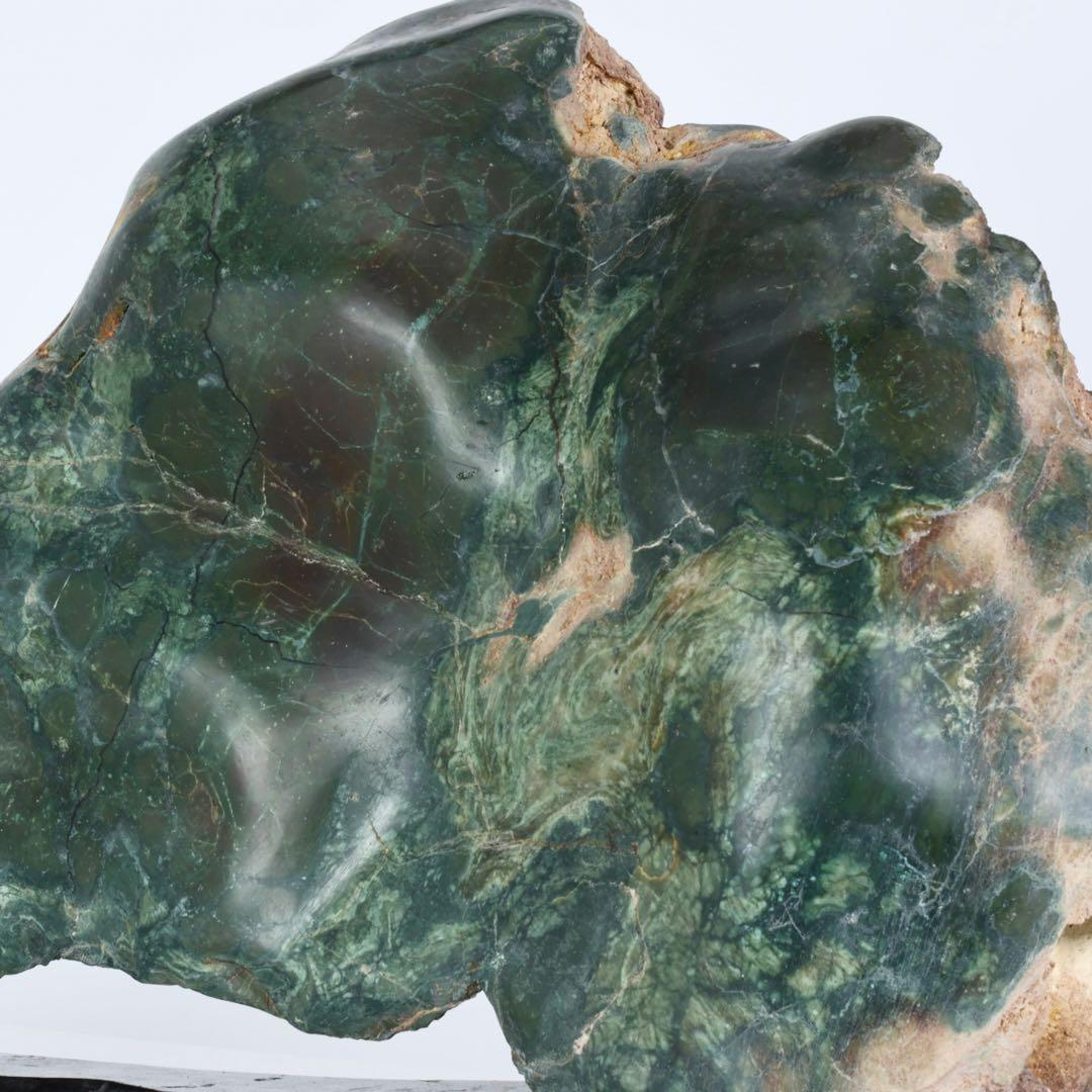 佐渡産 碧玉 五色石 緑玉石 緑石 鑑賞石15.4kg 台座付 水石 盆景 原石