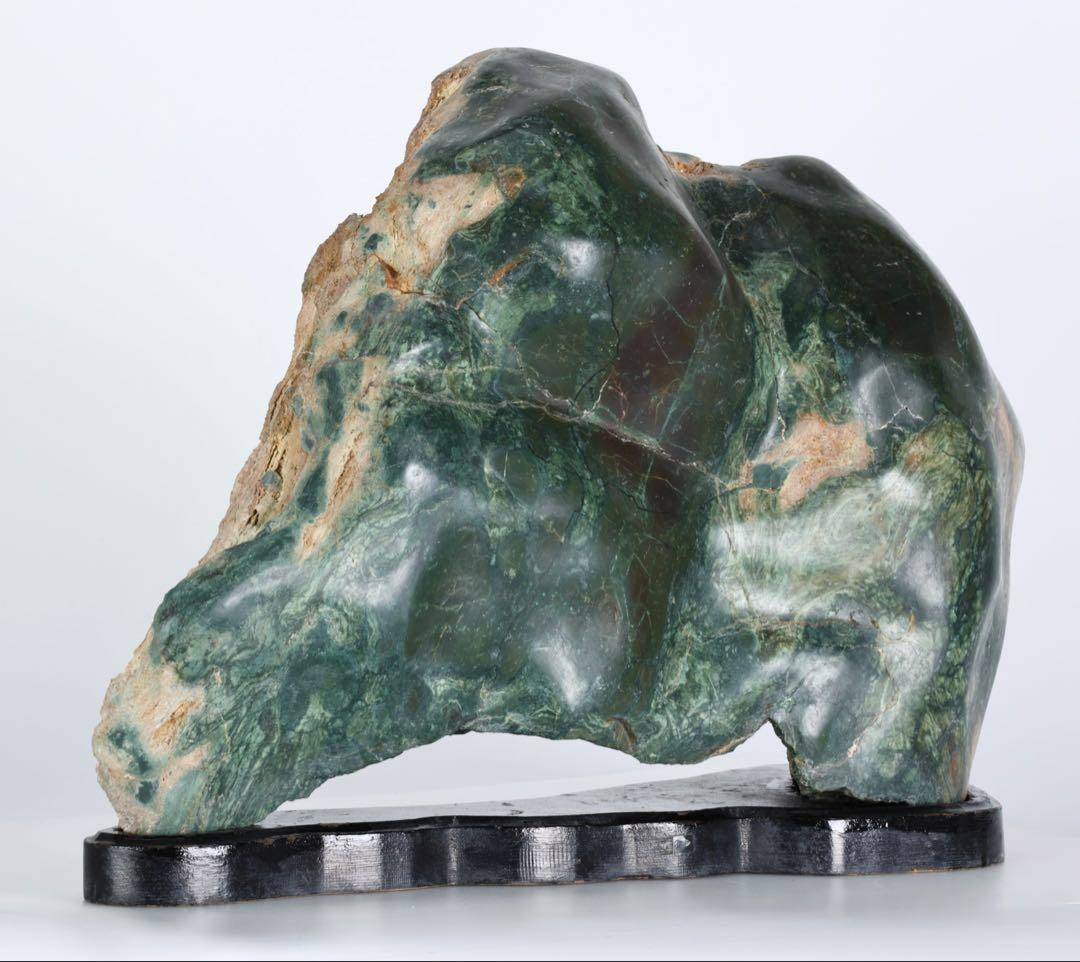 佐渡産 碧玉 五色石 緑玉石 緑石 鑑賞石15.4kg 台座付 水石 盆景 原石