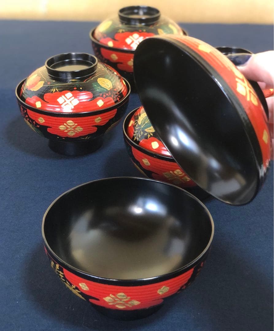 《レ》懐石 正法寺蒔絵 煮物椀5客 塗師 岡本陽斎 共箱 元箱 251125え6