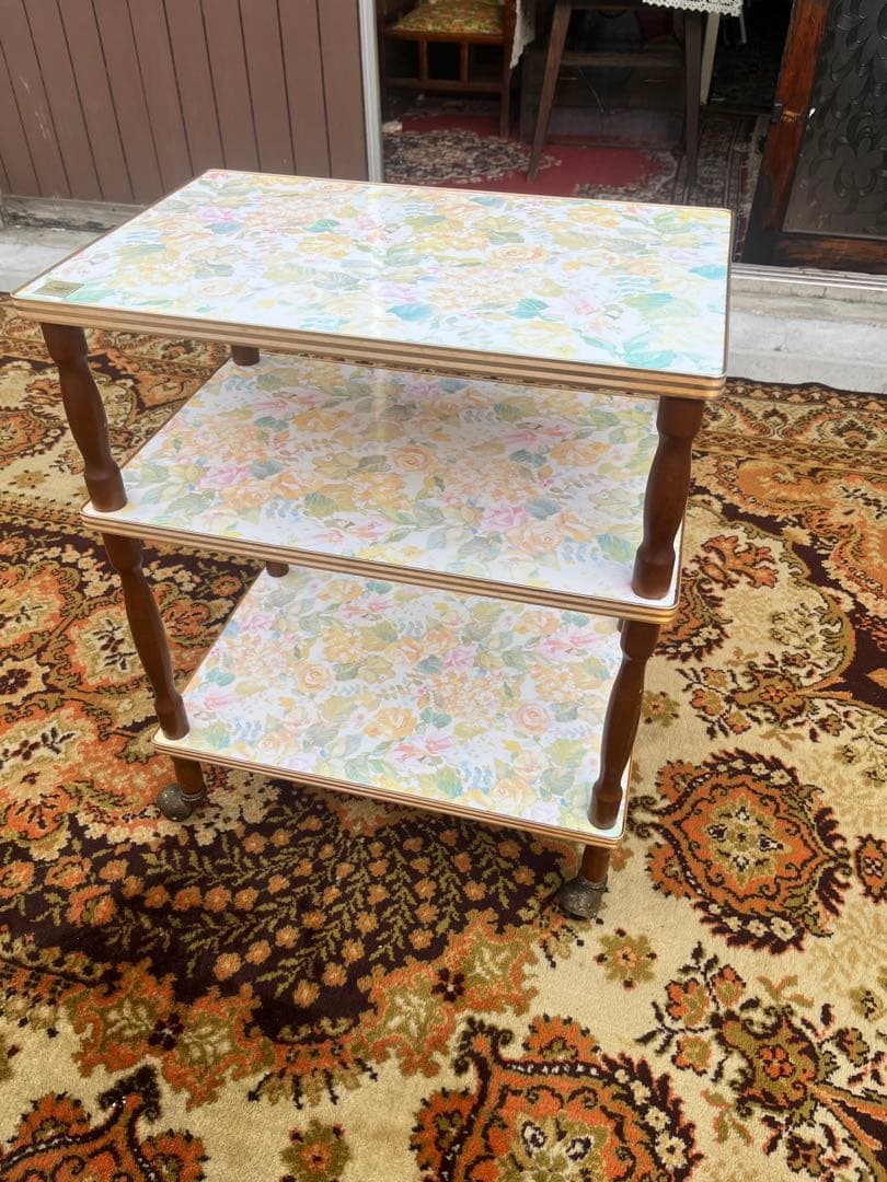 3段 キッチンワゴン レトロポップ 昭和レトロ 花柄 インテリア 当時物