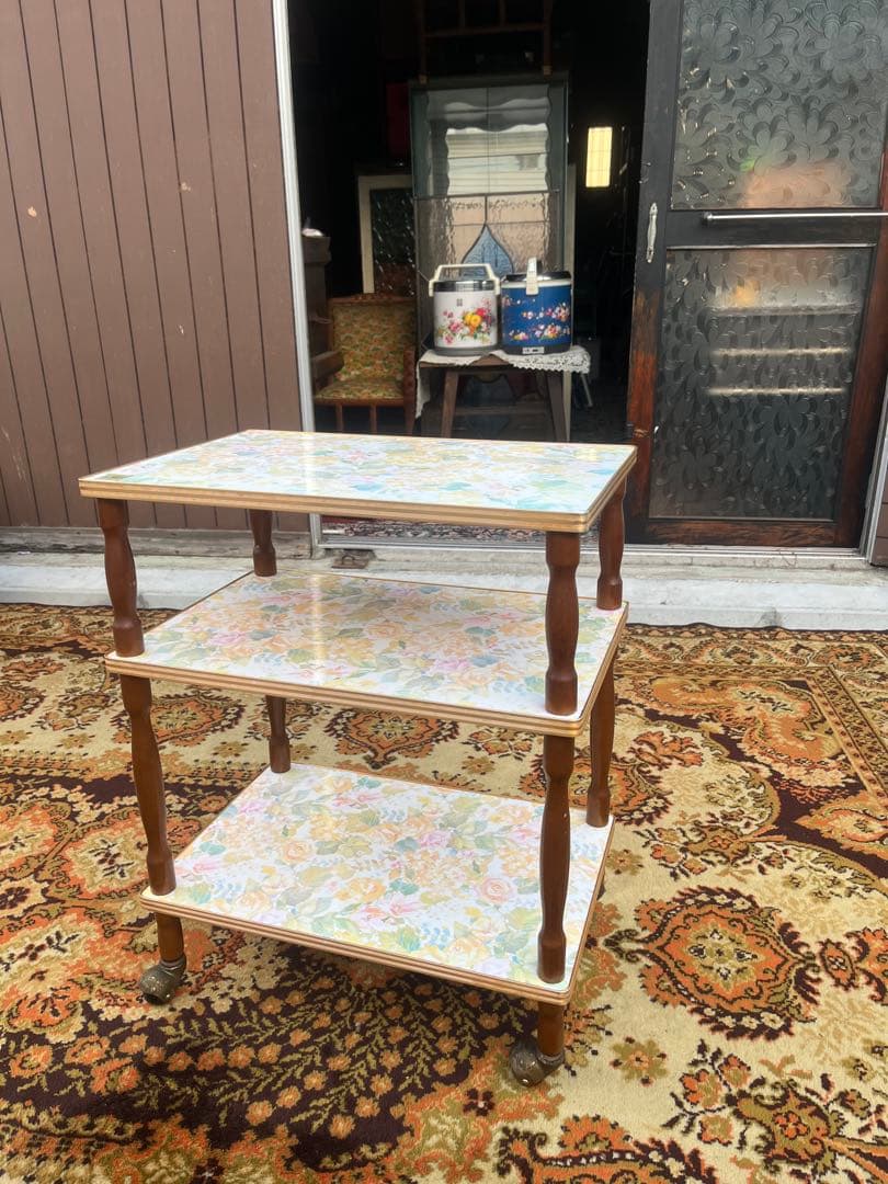 3段 キッチンワゴン レトロポップ 昭和レトロ 花柄 インテリア 当時物