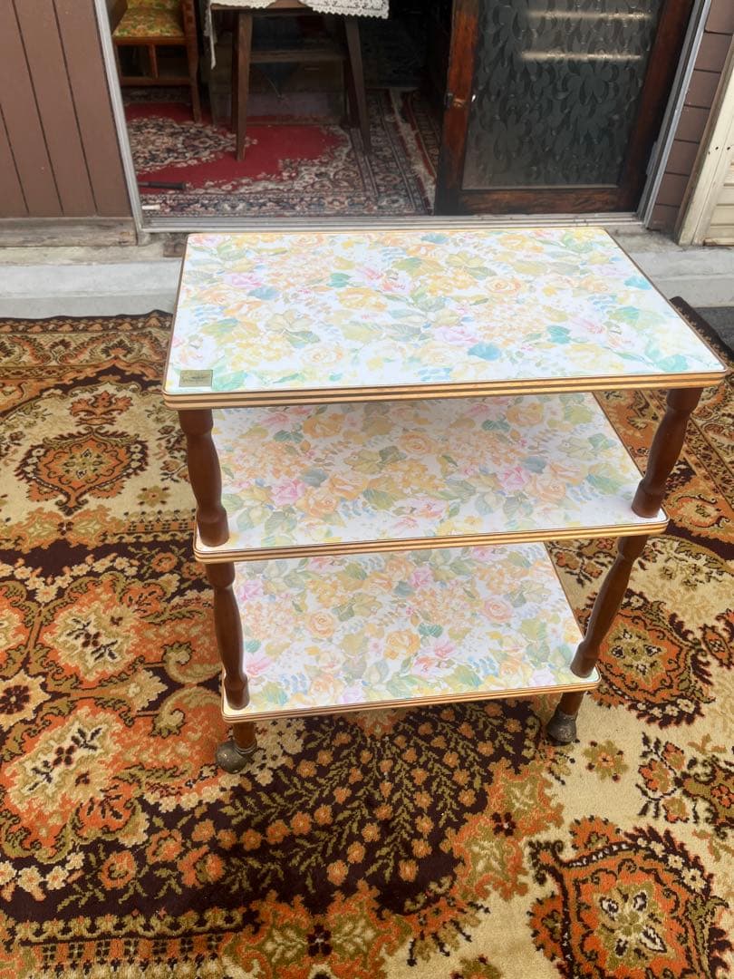 3段 キッチンワゴン レトロポップ 昭和レトロ 花柄 インテリア 当時物