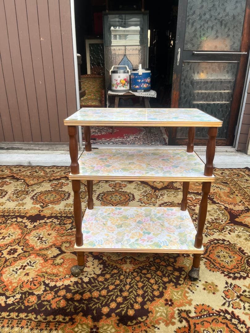 3段 キッチンワゴン レトロポップ 昭和レトロ 花柄 インテリア 当時物