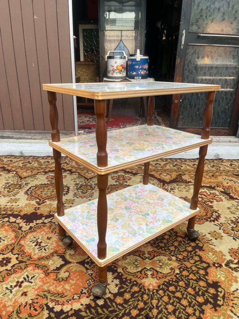 3段 キッチンワゴン レトロポップ 昭和レトロ 花柄 インテリア 当時物