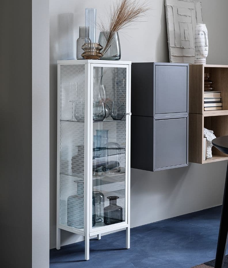 【新品】ＩＫＥＡ/イケア ガラス扉キャビネット34x30x116 cm ホワイト