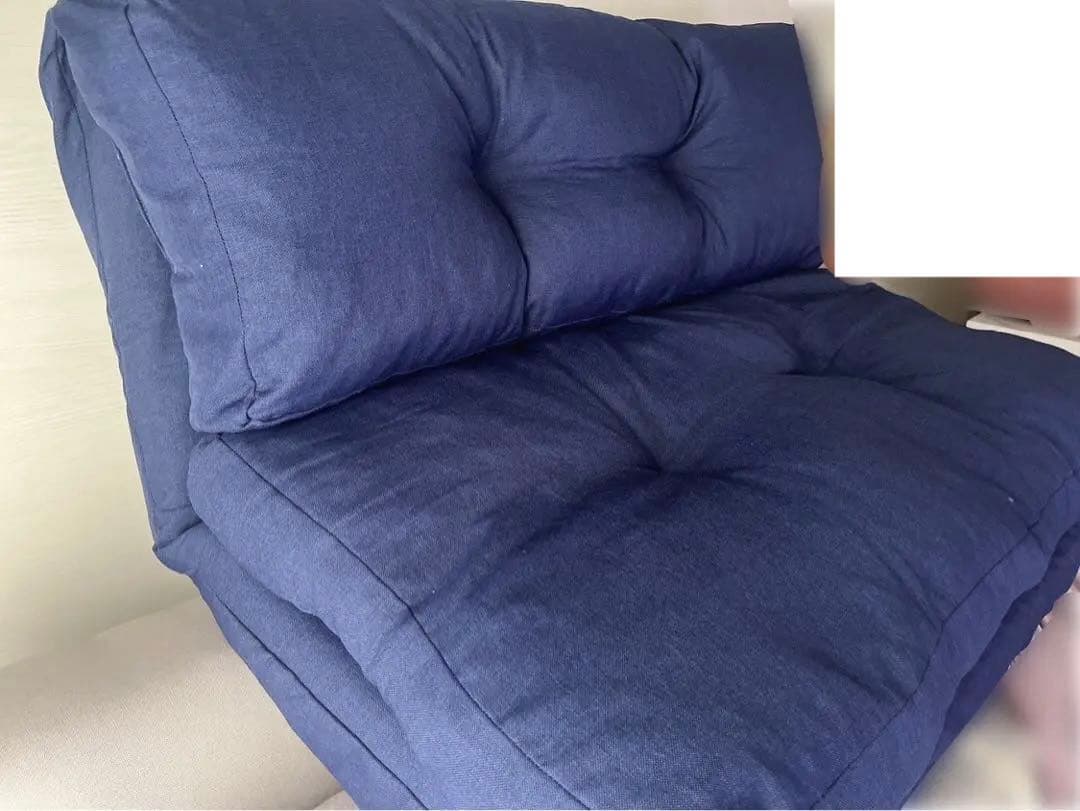 美品【2人掛け】折りたたみ ローソファベッド【ネイビー】