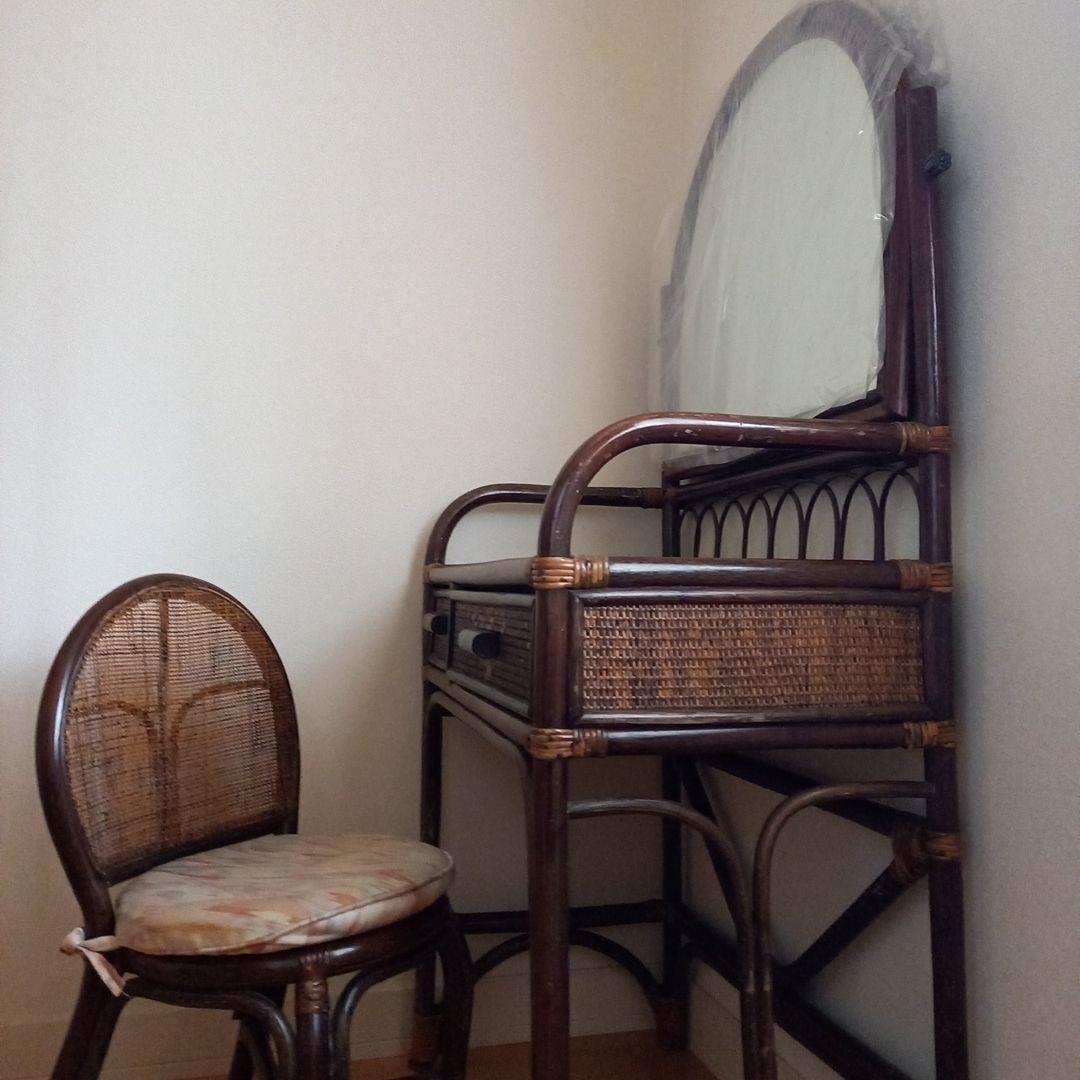 【無料配送(関西周辺)お値下】籐家具　ラタン　ドレッサー　椅子セット
